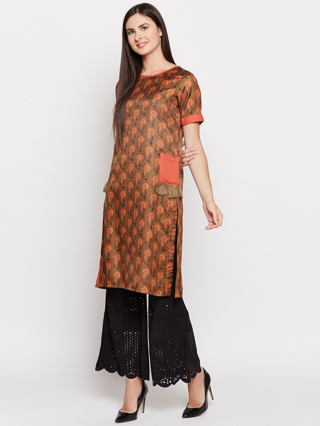 BeIndi Women Brown Printed Kurta