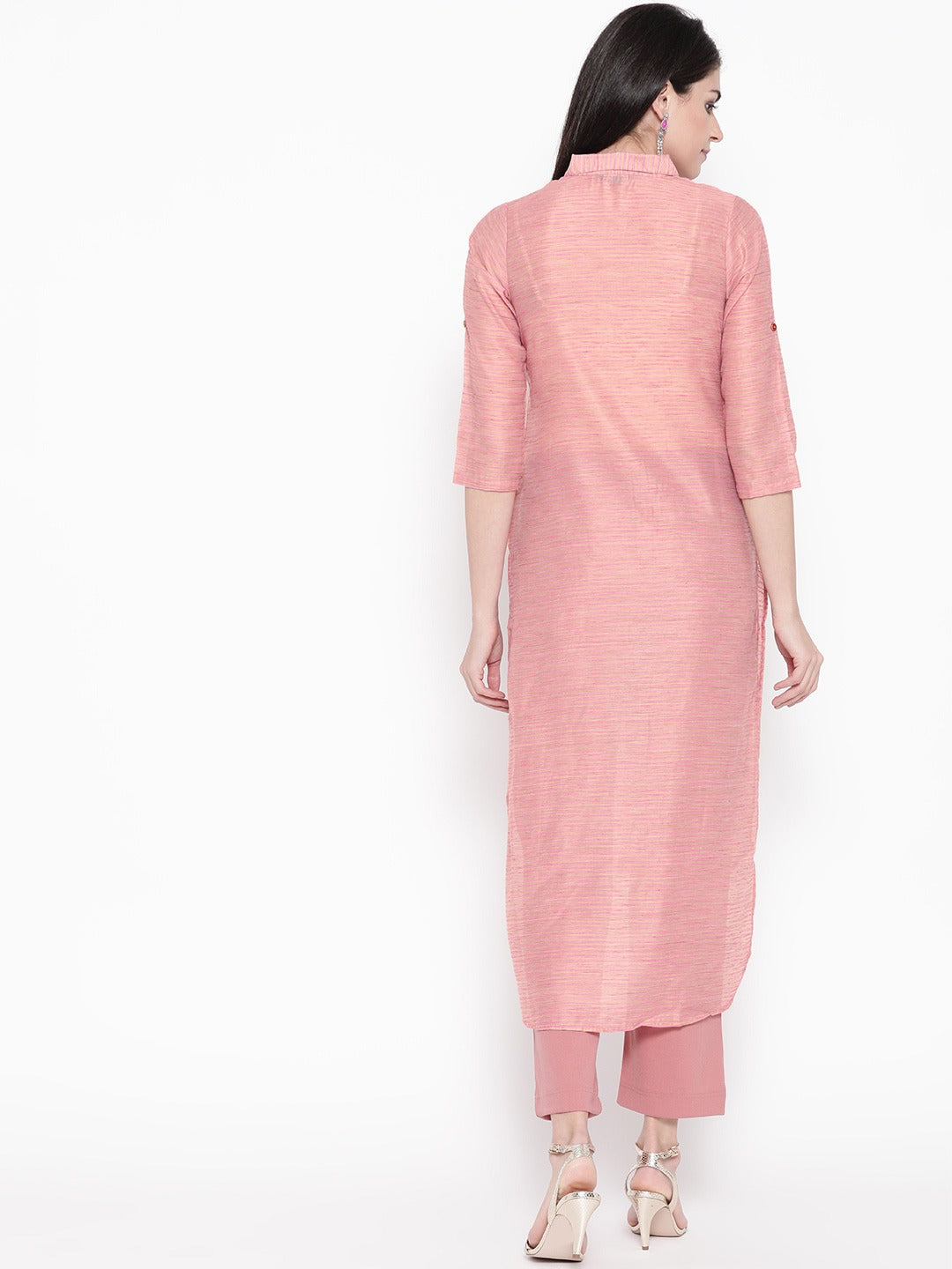 Be Indi Women Pink & Beige Striped Pathani Kurta
