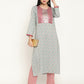 BeIndi Women's Sea Green Yoke Design Kurta With Delicate Sequinned Embroidered Thread Work And Pant
