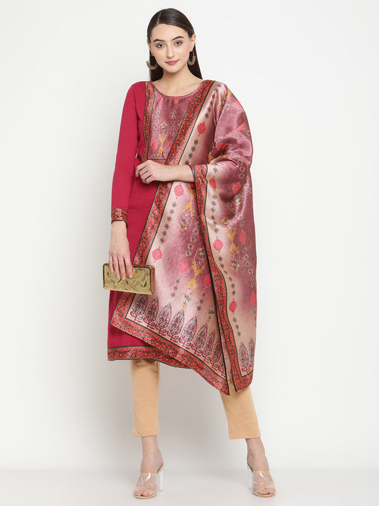 Be Indi Women Knited Fuchsia Patch Work Kurta with Dupatta
