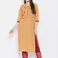 Be Indi Women Light Orange Yoke Design Straight Kurta