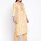 Be Indi Yellow Foil Printed With Fancy Mirror Work Lace Detailing kurta Set With Pant