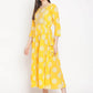 Be Indi Mustard Yellow & White Ethnic Motifs Ethnic Maxi Dress