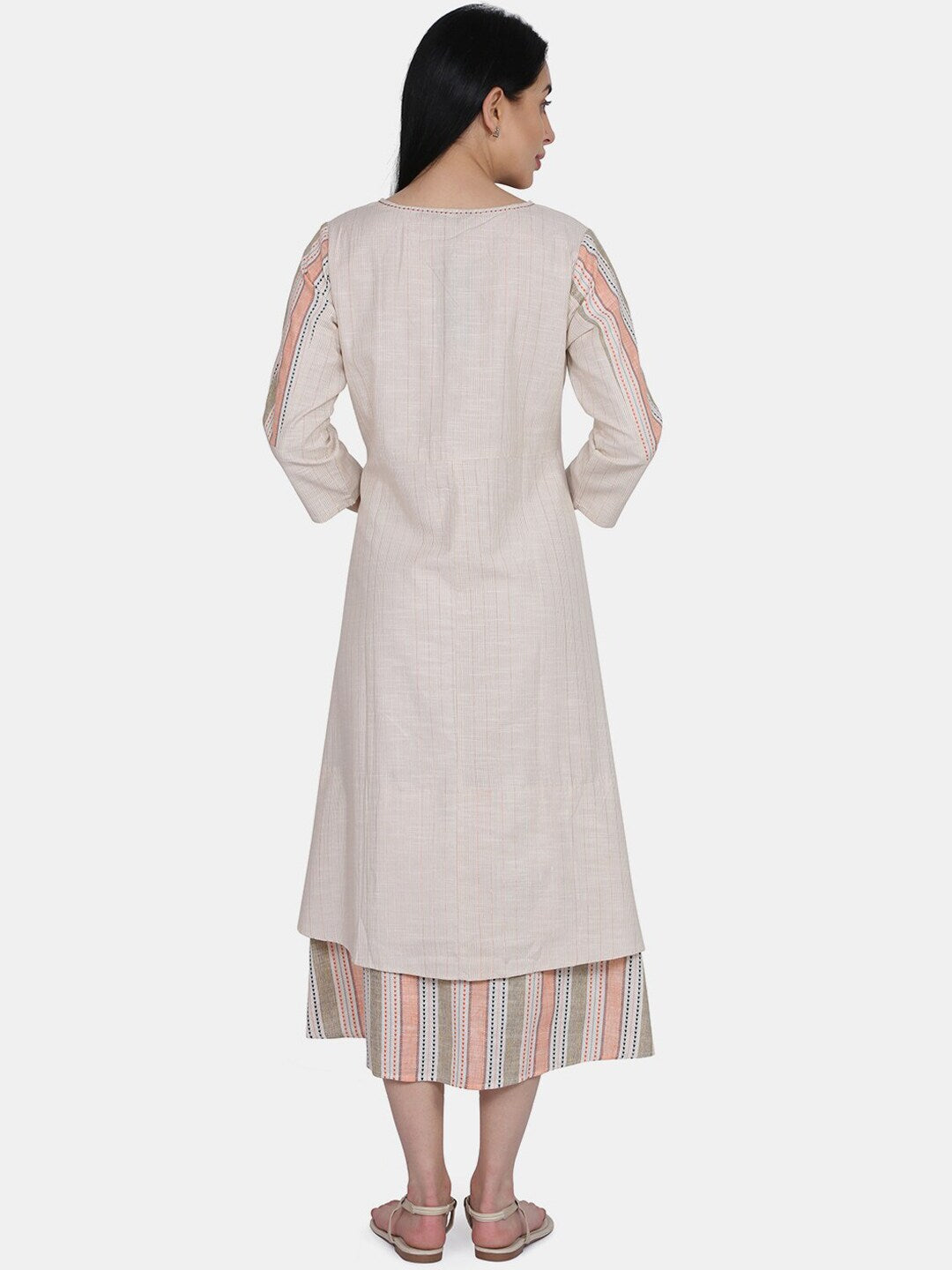 Be Indi Women Beige Striped A-Line Dress