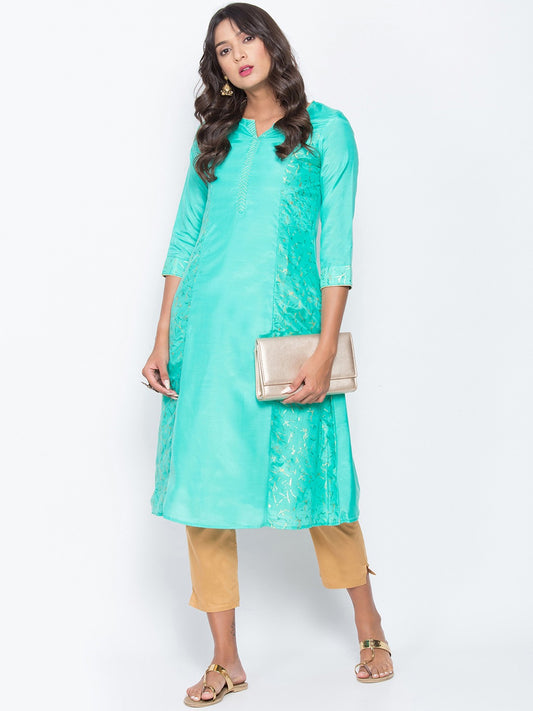 Be Indi Women Turquoise Blue Printed A-Line Kurta