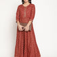 Be Indi Women Maroon Foil Printed Pearl Matt Finish Sequence Detailing Maxi Dress