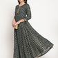 Be Indi Women Navy Foil Printed Pearl Matt Finish Sequence Detailing Maxi Dress