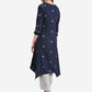 Be Indi Women Navy Blue & White Woven Design Cotton Kurta with Palazzos