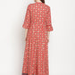 Be Indi Women Red Navy Printed With Contrast Embroidered And Trim Detailing Maxi Dress