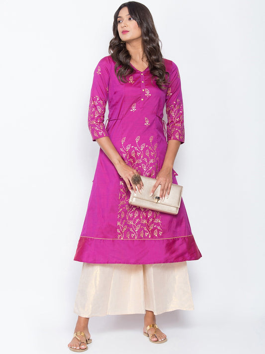 Be Indi Women Purple Ethnic Motifs Printed Kurta