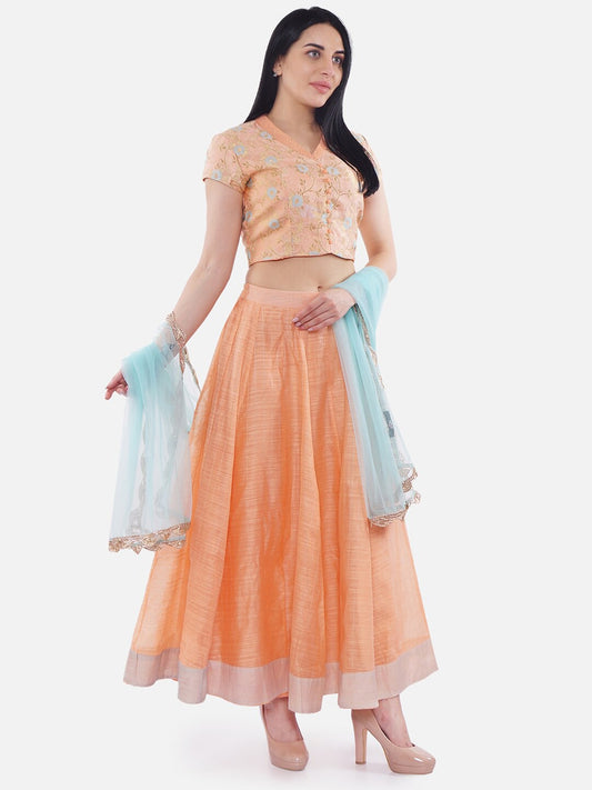 Be Indi Peach-Coloured Ready to Wear Lehenga & Blouse with Dupatta