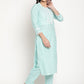 Be Indi Women Sea Green Printed Cotton Lace And Gotta Patti Yoke Design Kurta With Pant