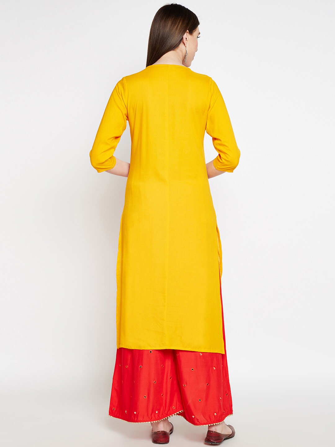 Be Indi Women Yellow Embroidered Straight Kurta