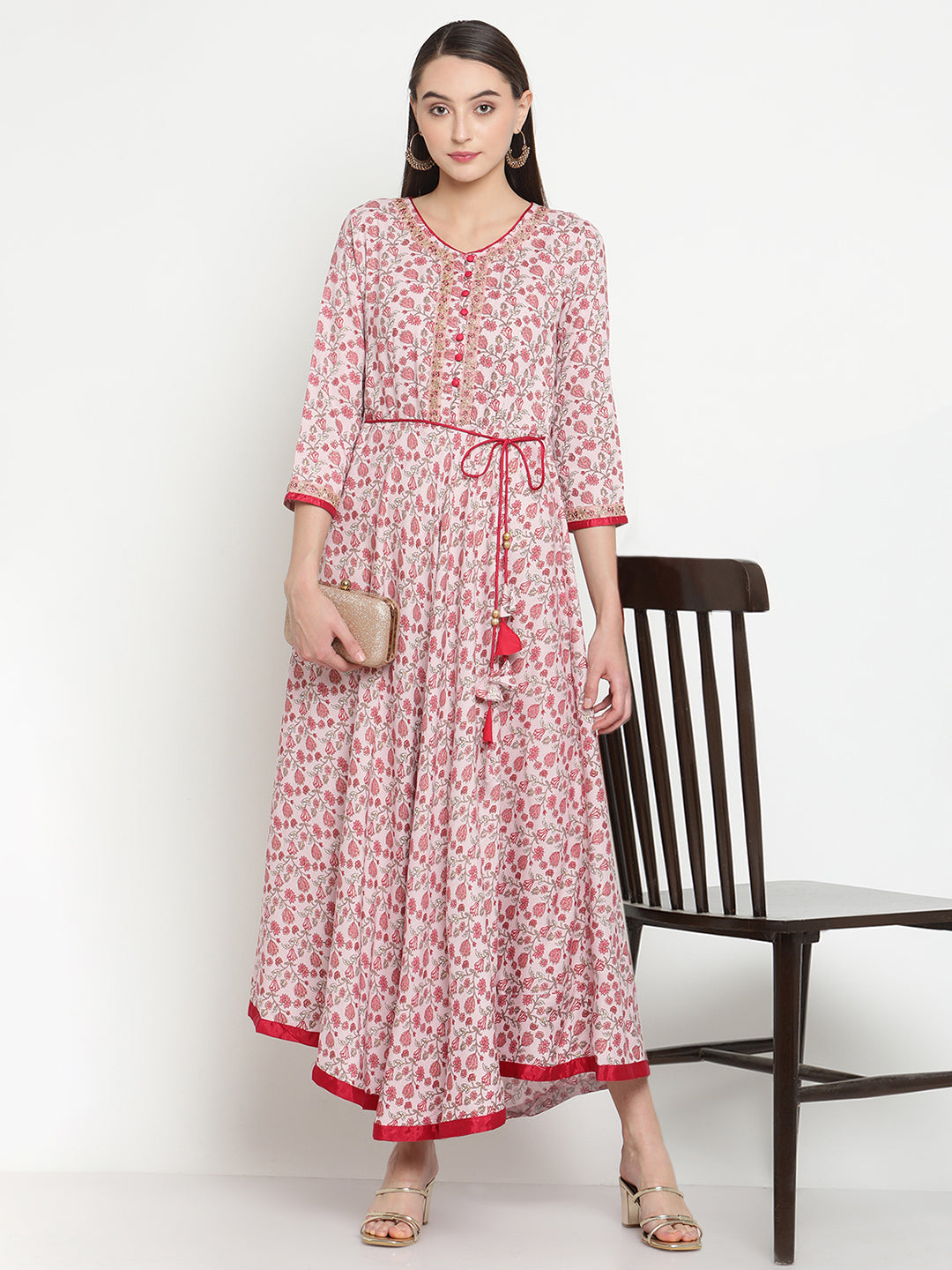 Be Indi Pink Women Foil Foral Print Dress .