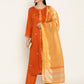 BeIndi Women's Orange Delicately Embroidered Kurta Pant & Silk Dupatta With Bead Tassels Detailing