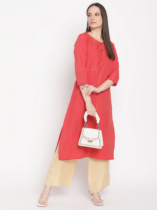 Be Indi Women Red Khadi Handloom Kurta