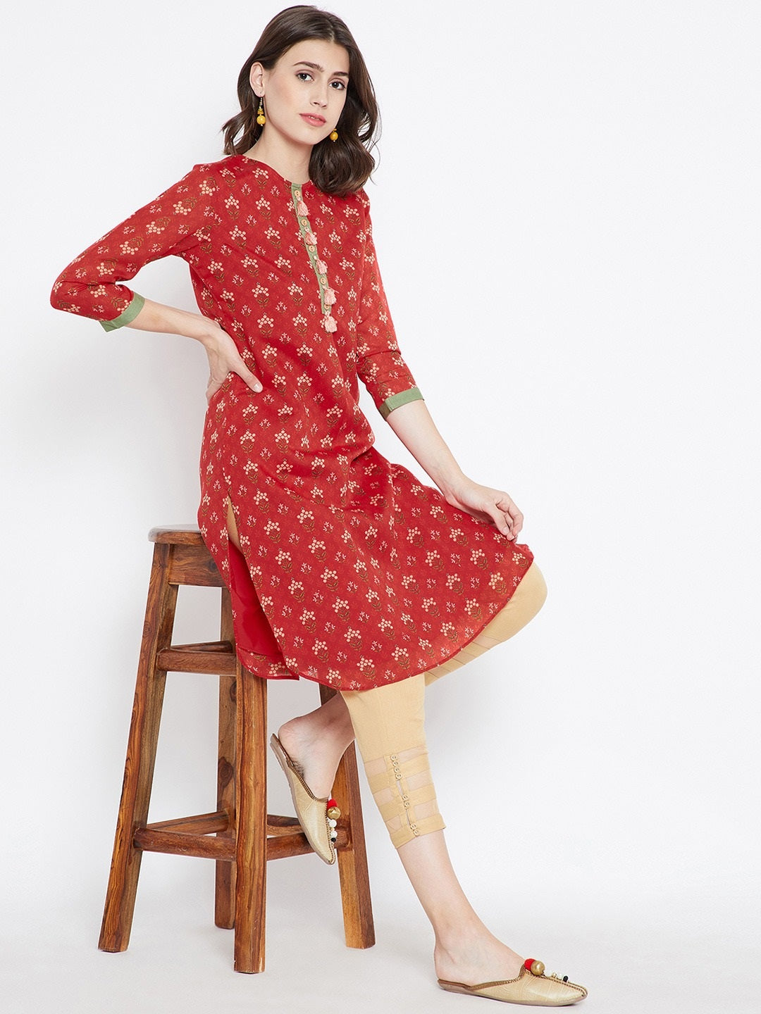 Be Indi Women Red Ethnic Motifs Printed Kurta