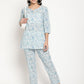 Be Indi Women White & Blue Printed Night suit