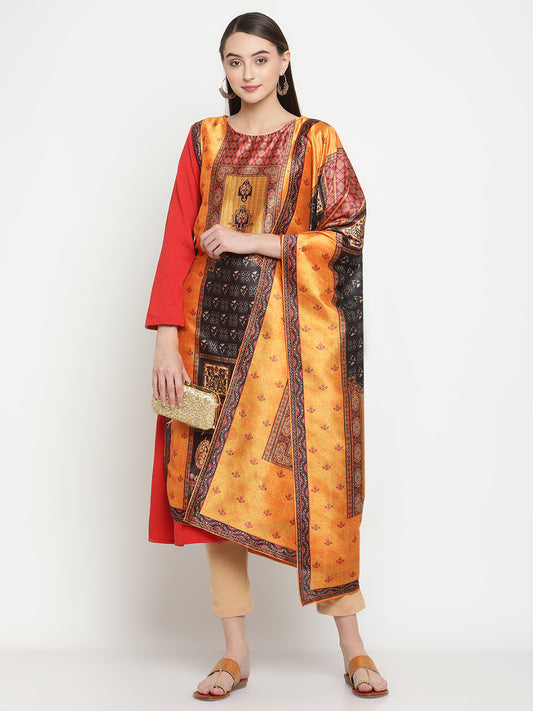 Be Indi Women Knited  Red & Mustard Patch Work Kurta with Duppata