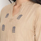 BeIndi Women Beige Embroidered Layered Pure Cotton Kurti With Trousers