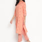 Be Indi Women Peach Embroidered Pure Cotton Kurti with Trousers