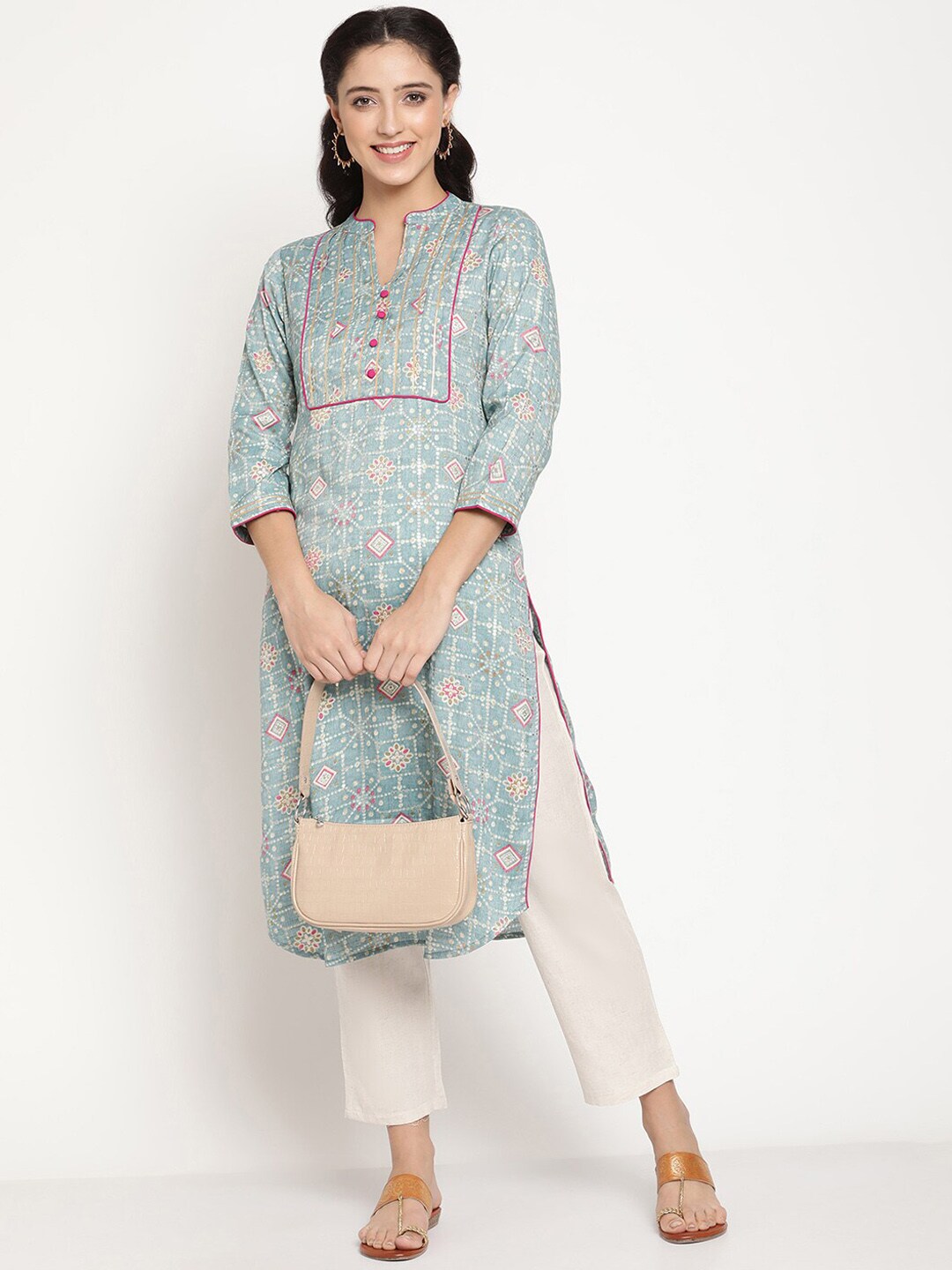 Be Indi Women Grey Color Pintuck Yoke With Gotta Patti Detailing Embroidered