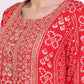 Be Indi Women Red  Printed Kurta with Zari Embroidered Yoke