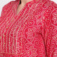 Be Indi Women Fuchsia  Bandhini Printed Mandarin Collar, Yoke  Kurta