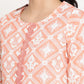 Be Indi Women Peach Whtie Printed Laser Cut work Fancy Lace Detailing Kurta