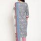 BeIndi Women Blue Pink Floral Laser Cut Work Lace Detailing Yoke Design Kurta, Pant With Dupatta