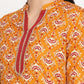 Be Indi Women Mustard & Red Printed Cotton Straight Kurta