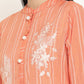 BeIndi Women's Peach Vertical Stripe Mandarin Collar, Placement Embroiderd Kurta