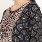 BeIndi Women's Navy Foil Printed Yoke Design Kurta With Thread & Zari Embroidered Yoke And Pant