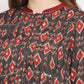 Be Indi Women Grey Maroon ikat Printed Pintuck Yoke Design With Sequence Work Detailing Maxi Dress