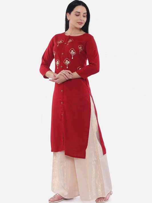 BeIndi Women Red Embellished Kurta