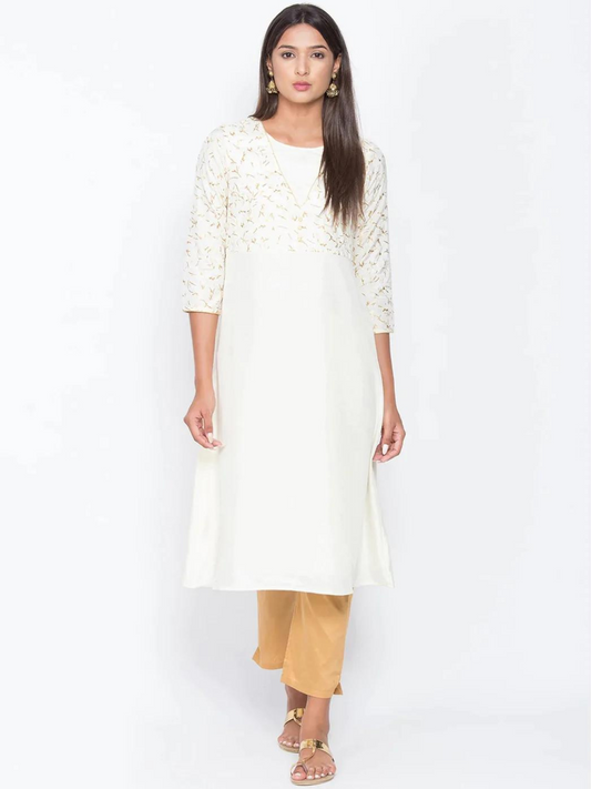 BeIndi Women White Printed A-Line Kurta