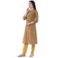 Be Indi Women Brown & Yellow Checked Thread Work Cotton Kurta