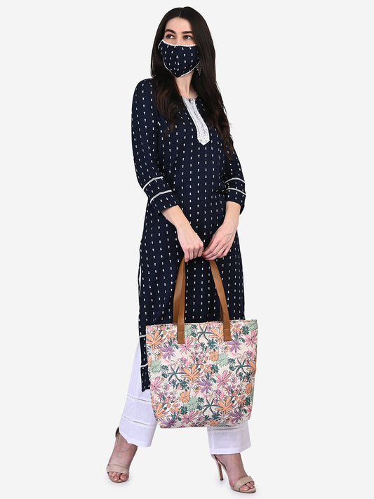 Be Indi Women Navy Blue Ethnic Motifs Printed Kurta
