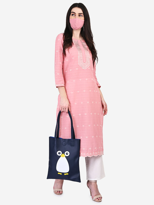 Be Indi Women Peach-Coloured Geometric Embroidered Gotta Patti Kurta