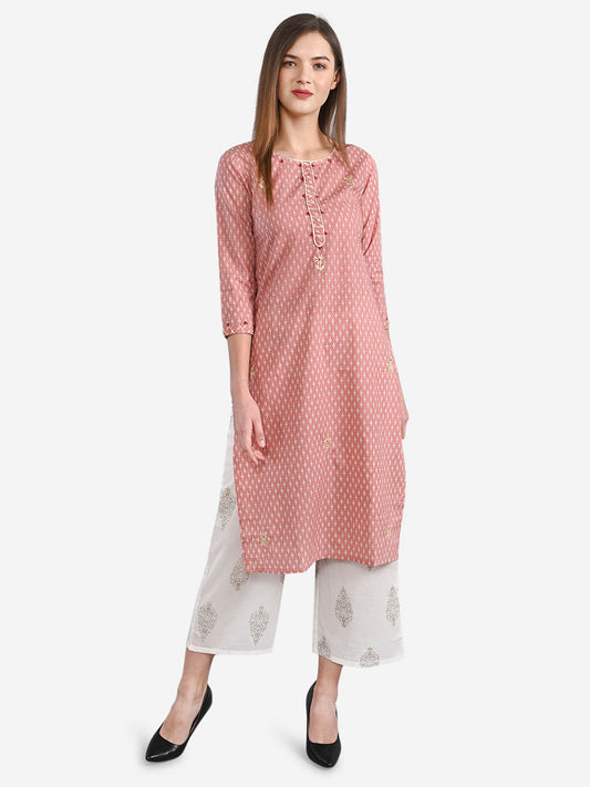 Be Indi Women Pink Printed Kurta with Palazzos