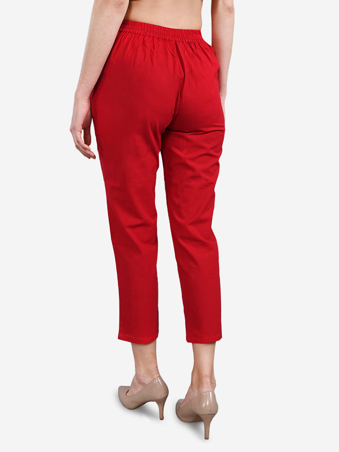 Be Indi Women Maroon Straight Fit Solid Cigarette Trousers