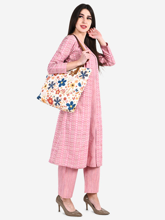 Be Indi Women Pink Printed Kurta with Palazzos & Dupatta