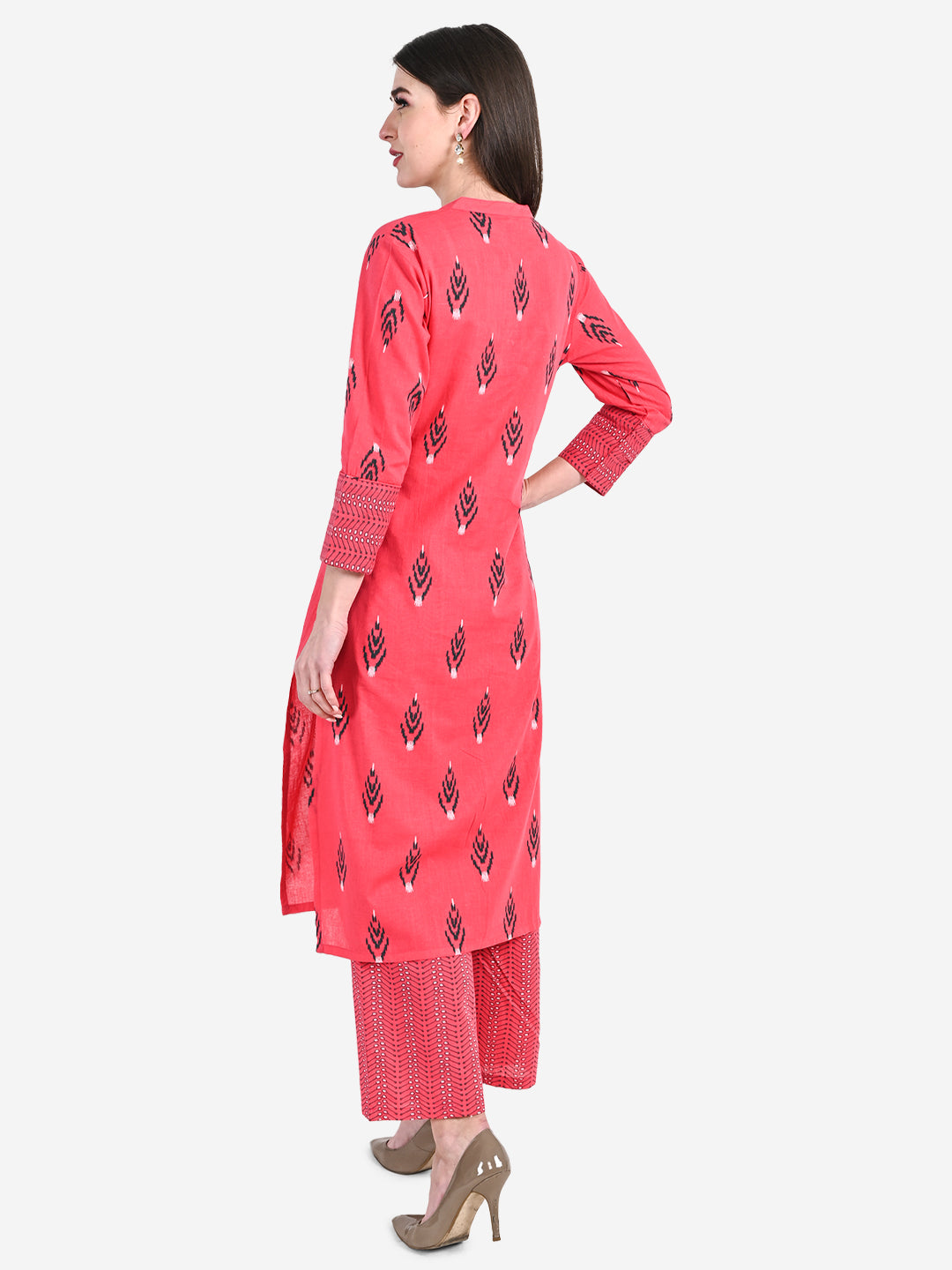 Be Indi Women Fuchsia Pink Printed Regular Pure Cotton Kurta with Trousers