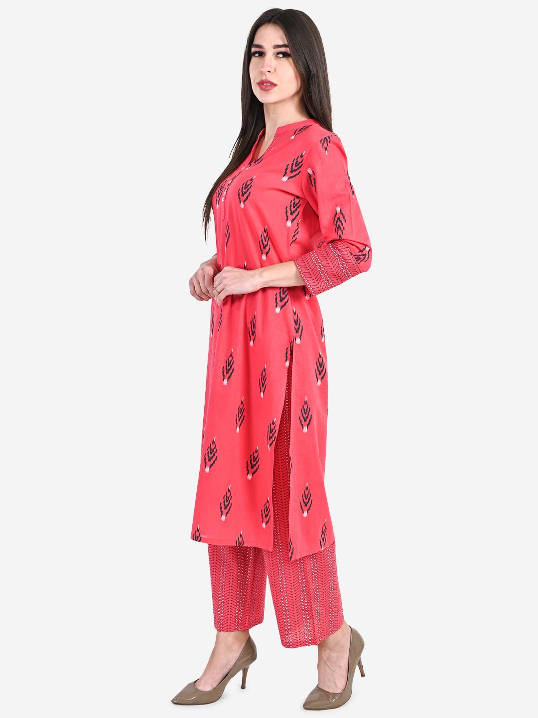 Be Indi Women Fuchsia Pink Printed Regular Pure Cotton Kurta with Trousers