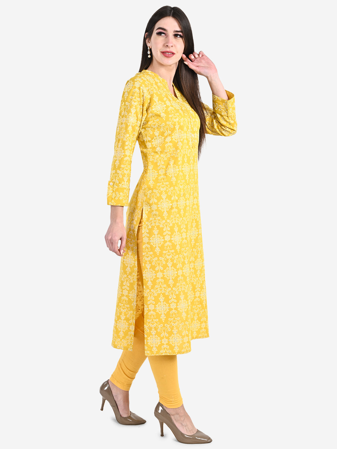 Be Indi Women Yellow Floral Print Kurta