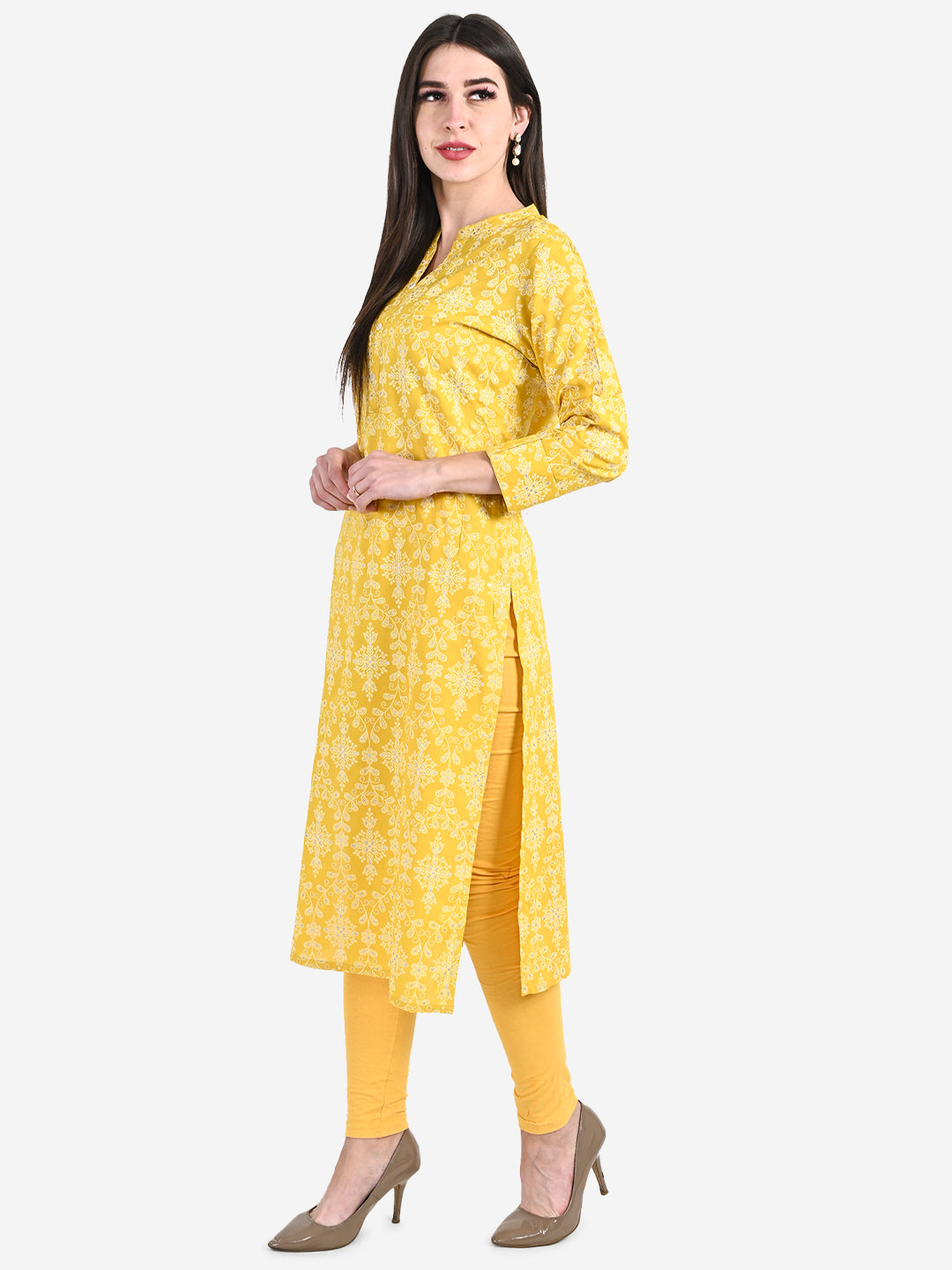 Be Indi Women Yellow Floral Print Kurta