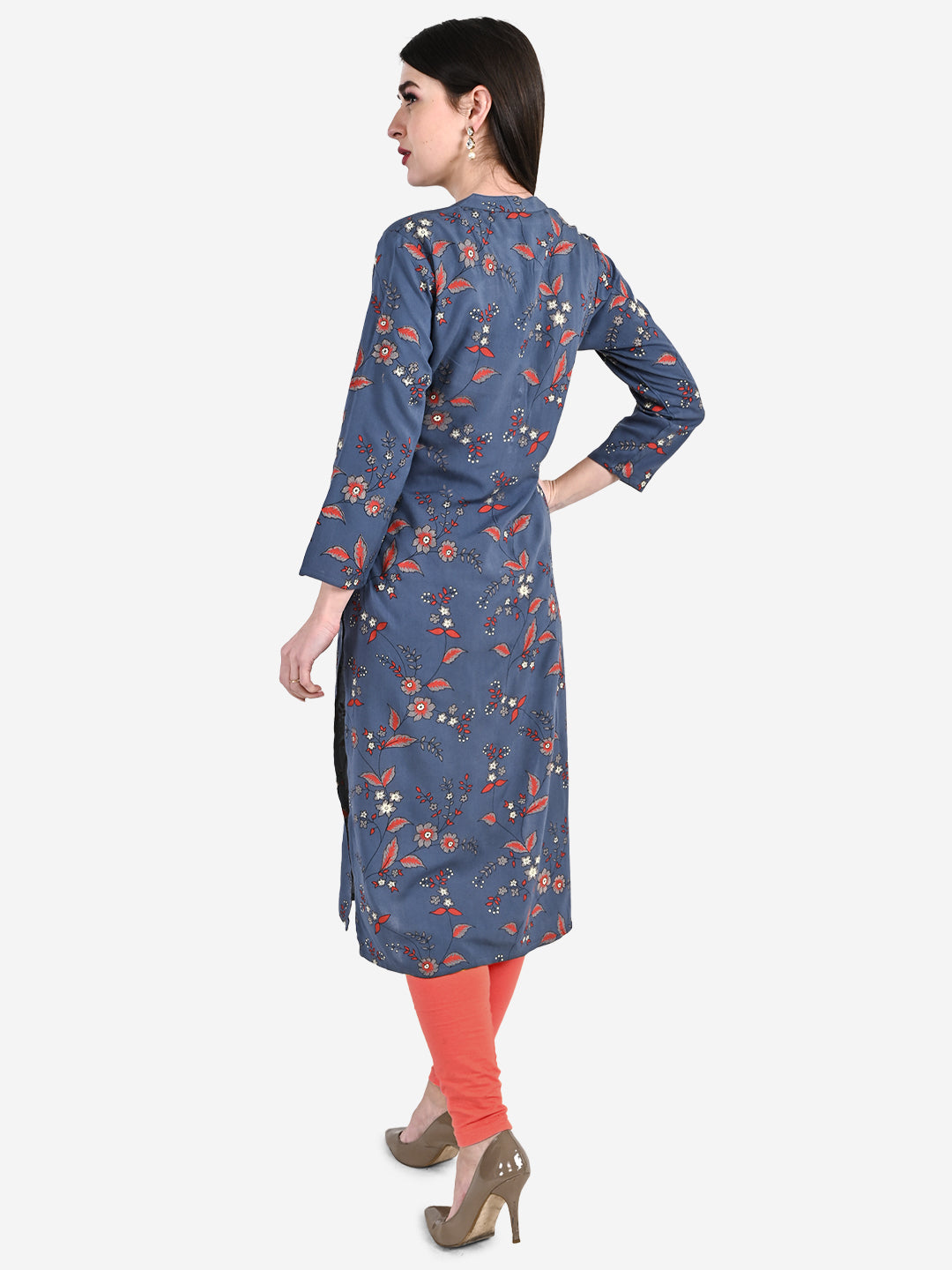 Be Indi Women Navy Blue Ethnic Motifs Embroidered Kurta