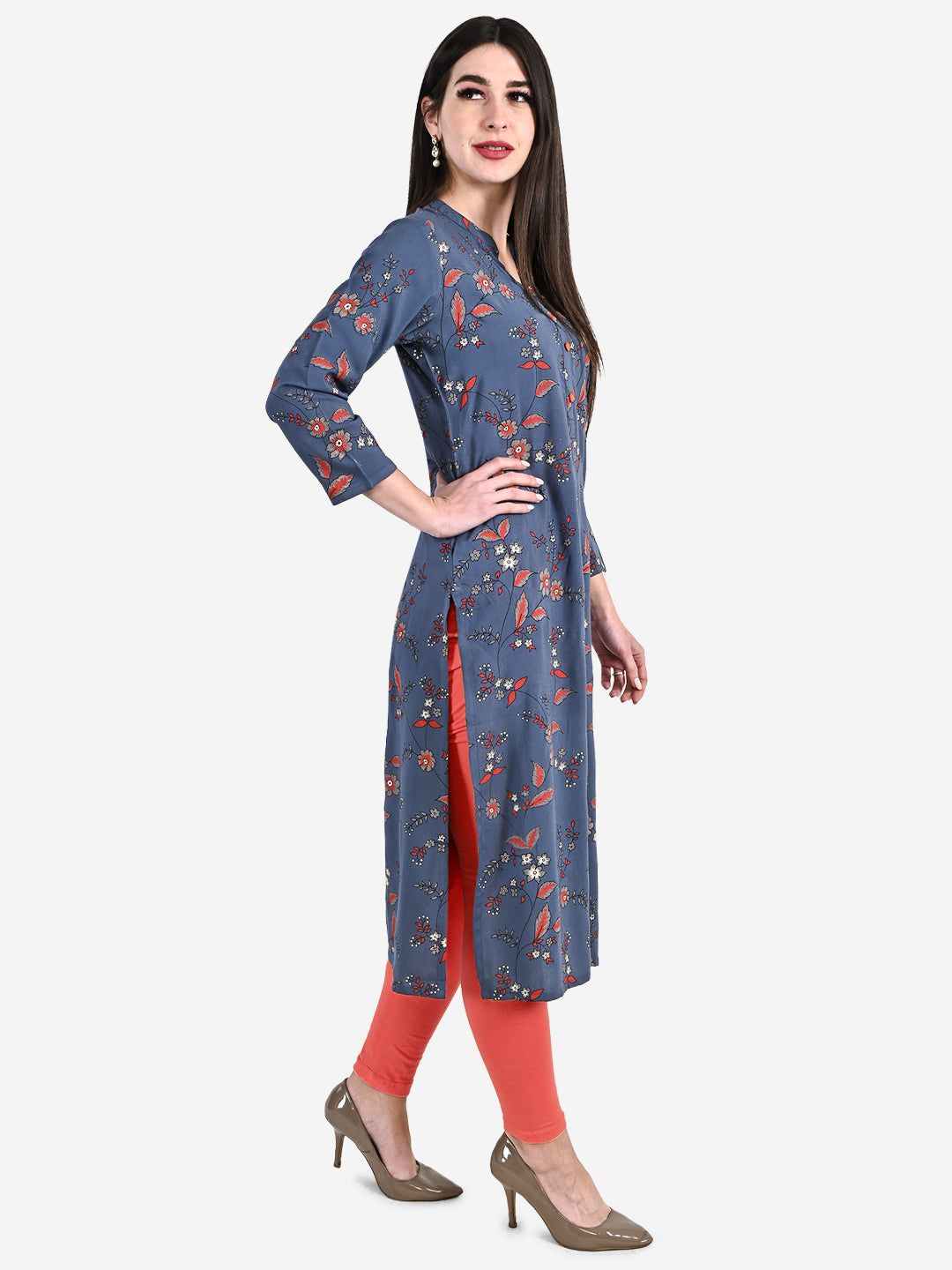 Be Indi Women Navy Blue Ethnic Motifs Embroidered Kurta