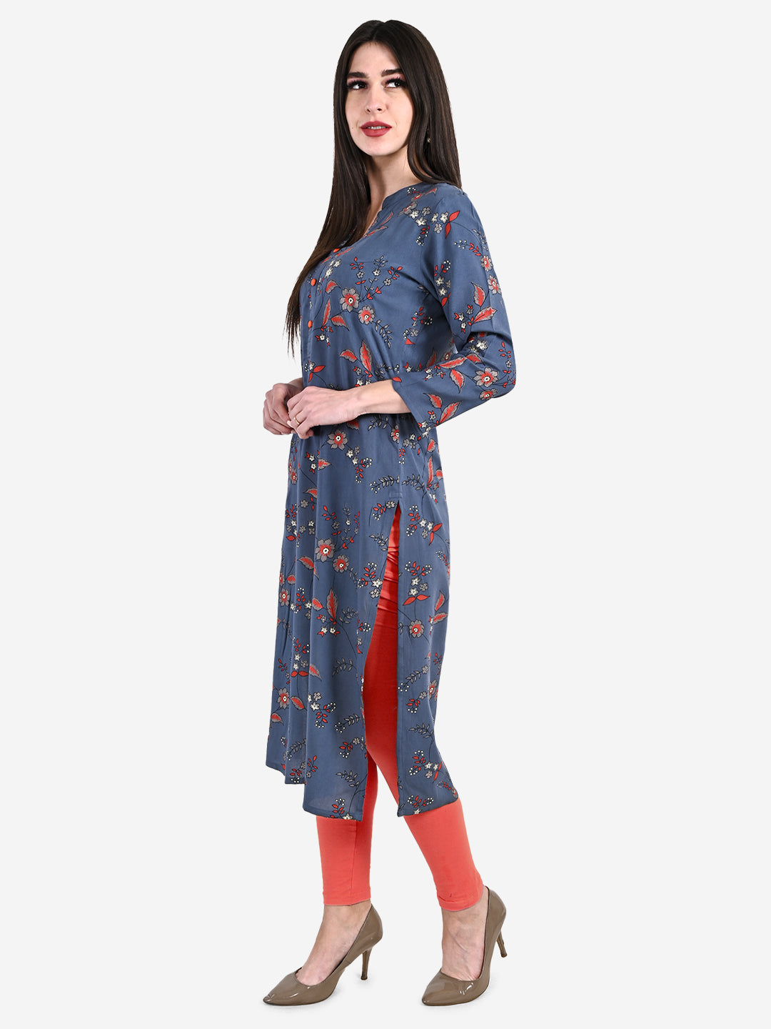 Be Indi Women Navy Blue Ethnic Motifs Embroidered Kurta