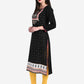 Be Indi Women Black Ethnic Motifs Printed Thread Work Kurta